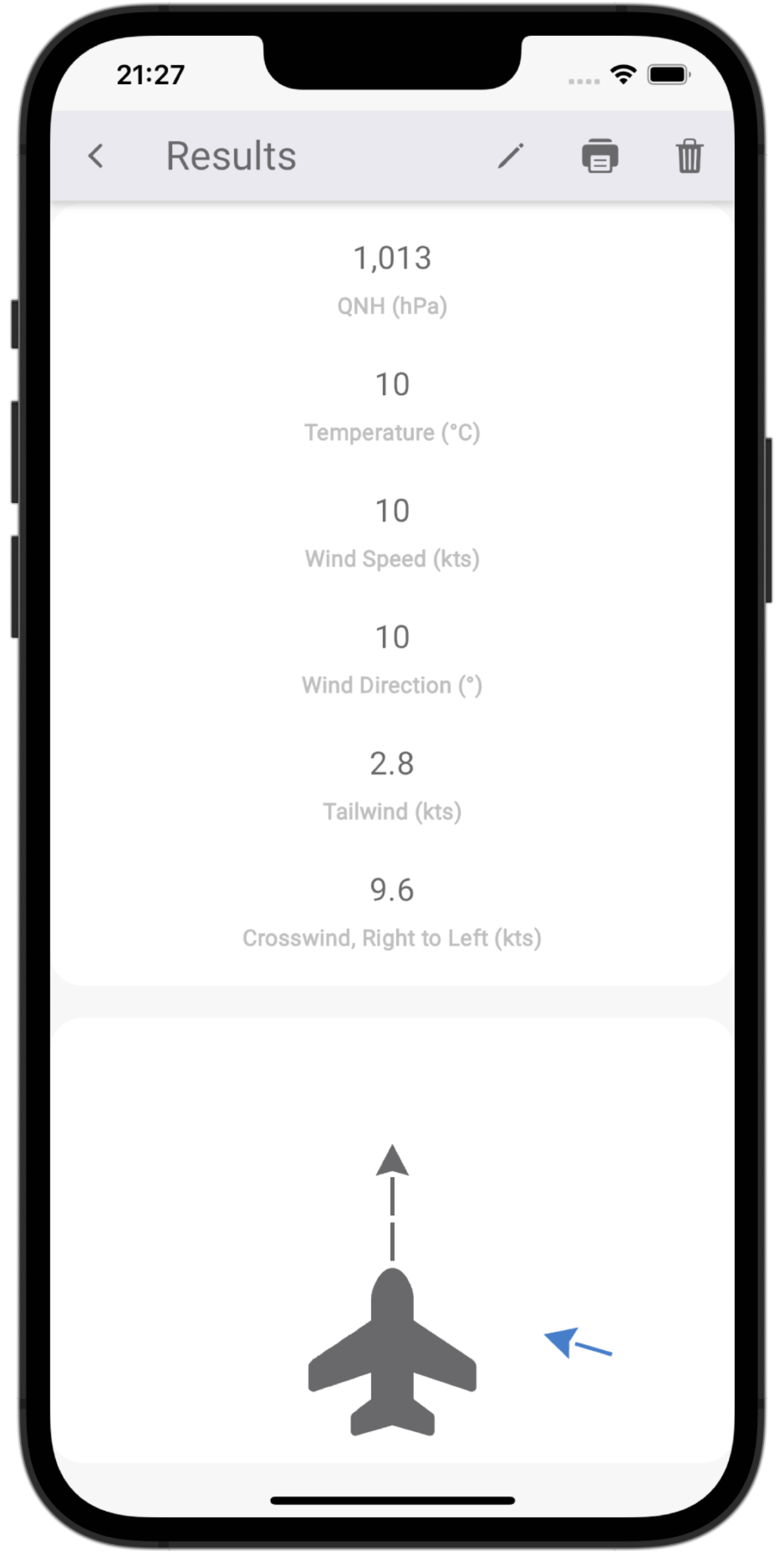 Screenshot 2 - Take-off Results Visualisation Screen - Website